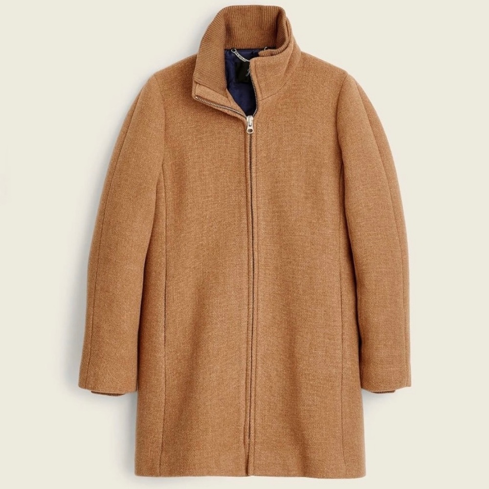 NWT J. Crew 8 Tall Lodge Coat in Italian Stadium-Cloth Wool Heather Acorn